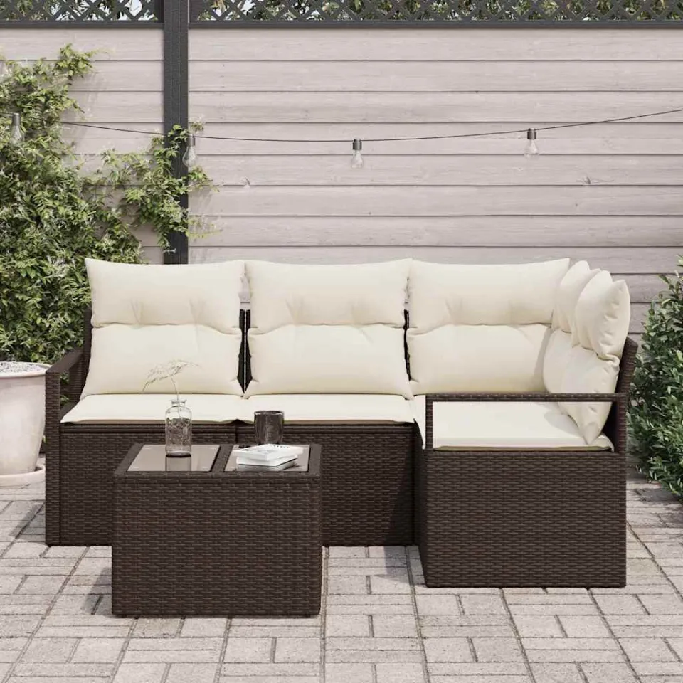 vidaXL Bankstel 5 st Bruin en Crème poly rattan, foto 3