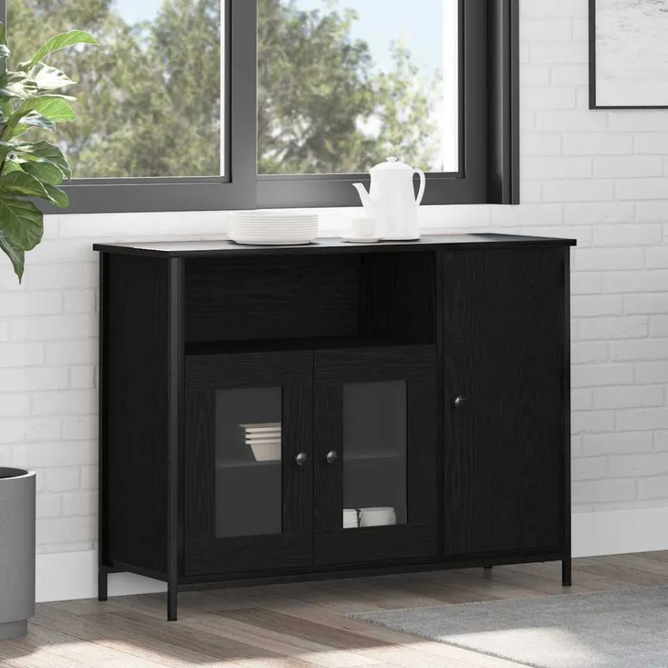 vidaXL Dressoir Zwart Eiken 100 x 35 x 75 cm, foto 4