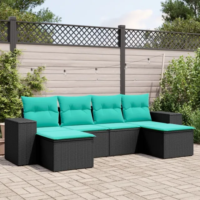 vidaXL 6-delige tuinbankset met kussens van zwart polyrotan, foto 2