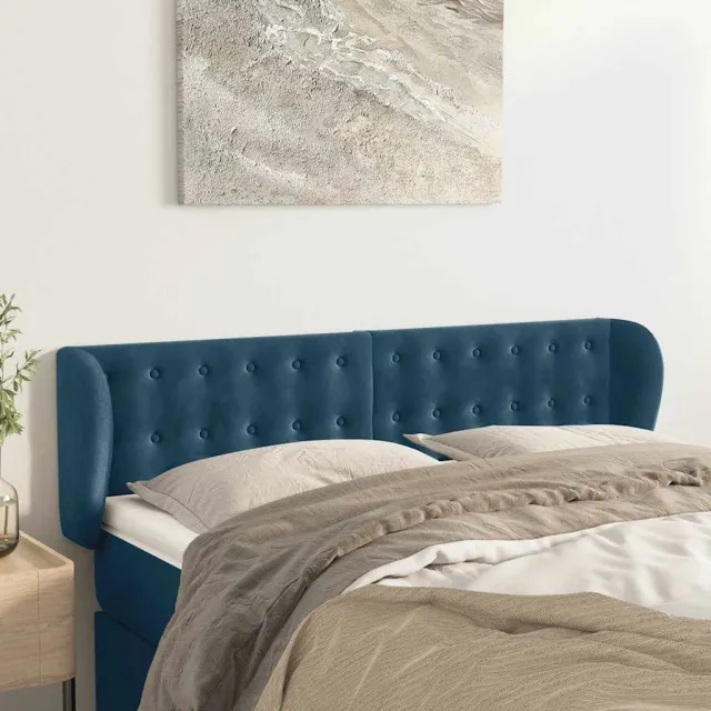 vidaXL Hoofdbord met randen 147x23x78/88 cm fluweel donkerblauw blauw