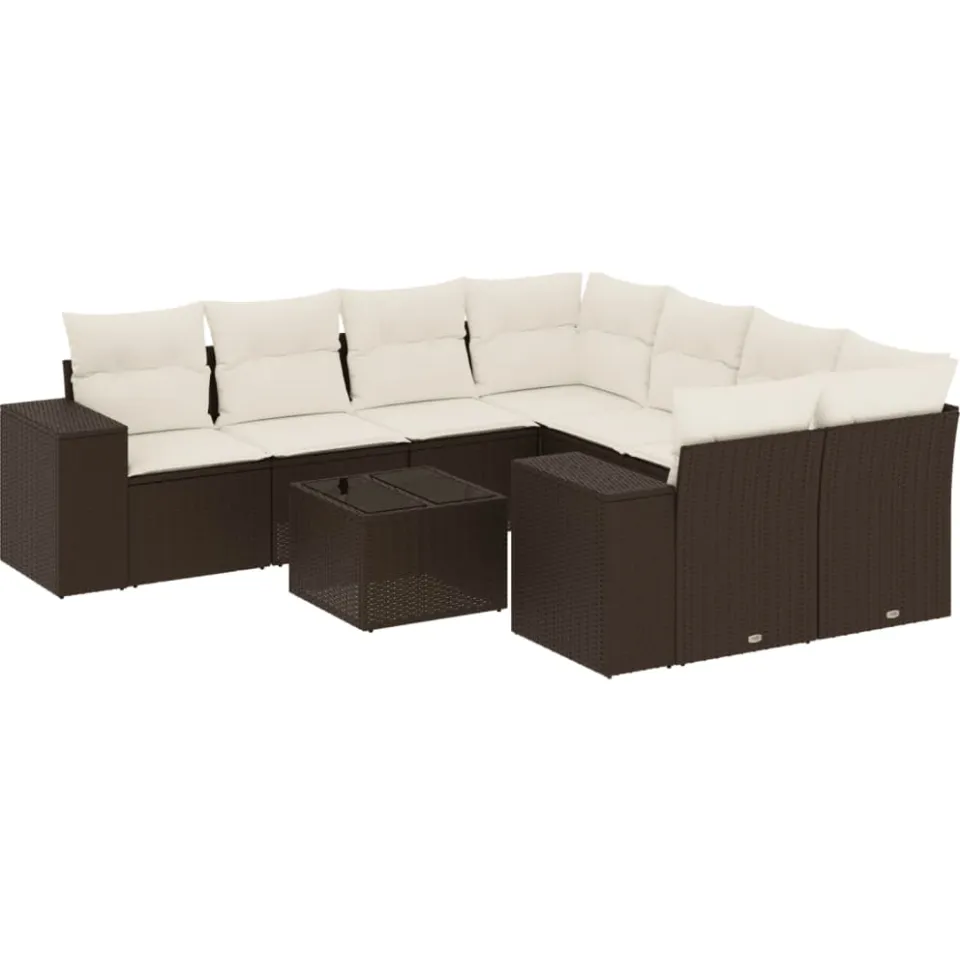 vidaXL 9-delige Loungeset met kussens poly rattan bruin, foto 4