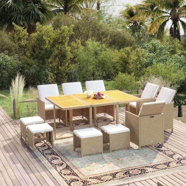 vidaXL 11-delige Tuinset met kussens poly rattan beige, foto 2