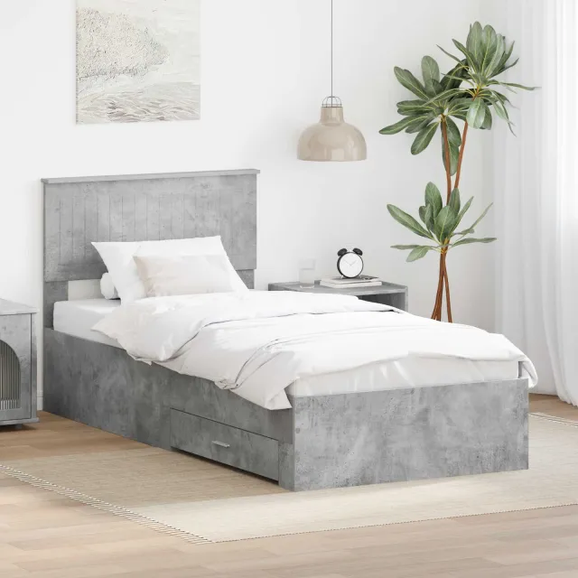 vidaXL Bedframe met lade Betongrijs 90 x 190 cm Bewerkt hout