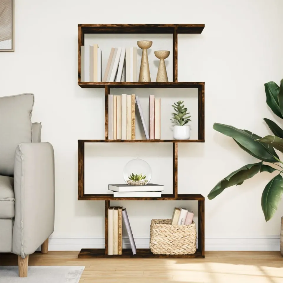 vidaXL Kamerscherm / boekenkast 4-laags 70x24x129 cm hout gerookt eik bruin, foto 2