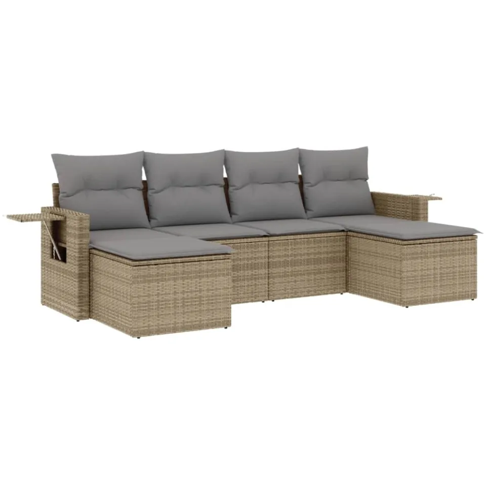 vidaXL 6-delige Loungeset met kussens poly rattan beige, foto 3