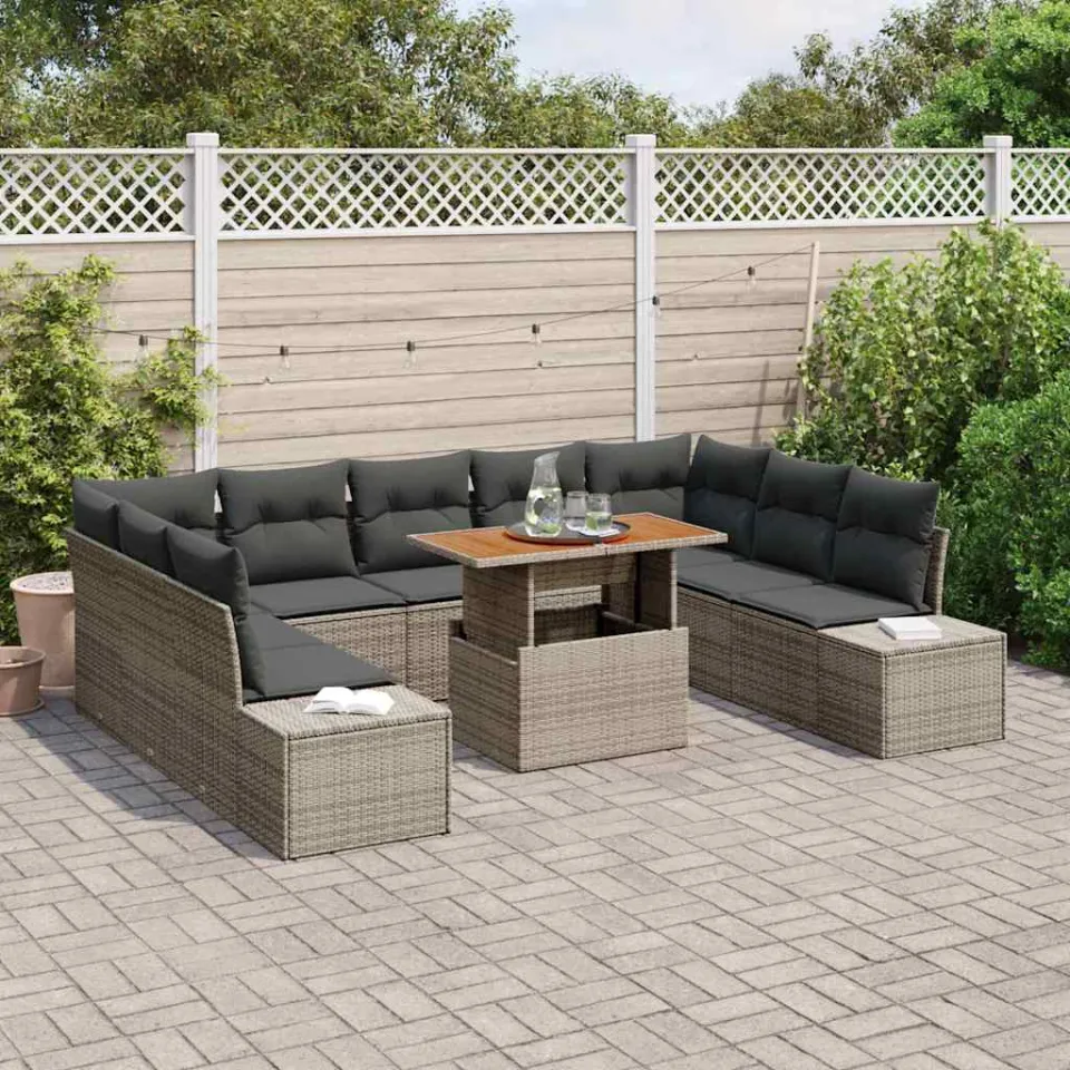 vidaXL Tuin Sofa Set 10 st Grijs Poly riet, foto 3