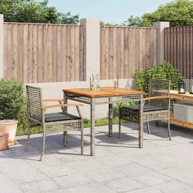vidaXL 3-delige Tuinset met kussens poly rattan grijs, foto 2