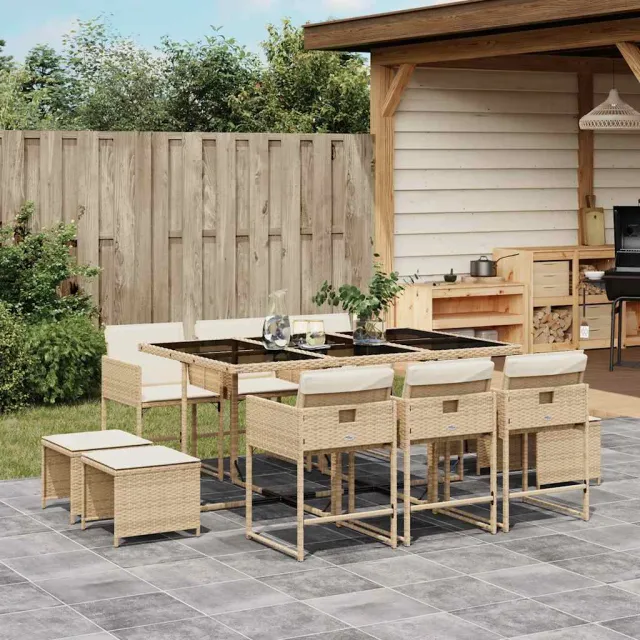 vidaXL 11-delige Tuinset met kussens poly rattan beige, foto 2