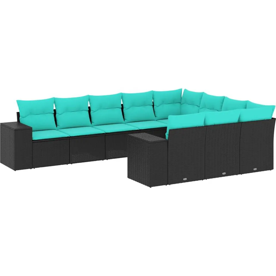 vidaXL 10-delige tuinbankset met kussens van zwart polyrotan, foto 3