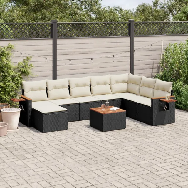 vidaXL 9-delige Loungeset met kussens poly rattan zwart, foto 2