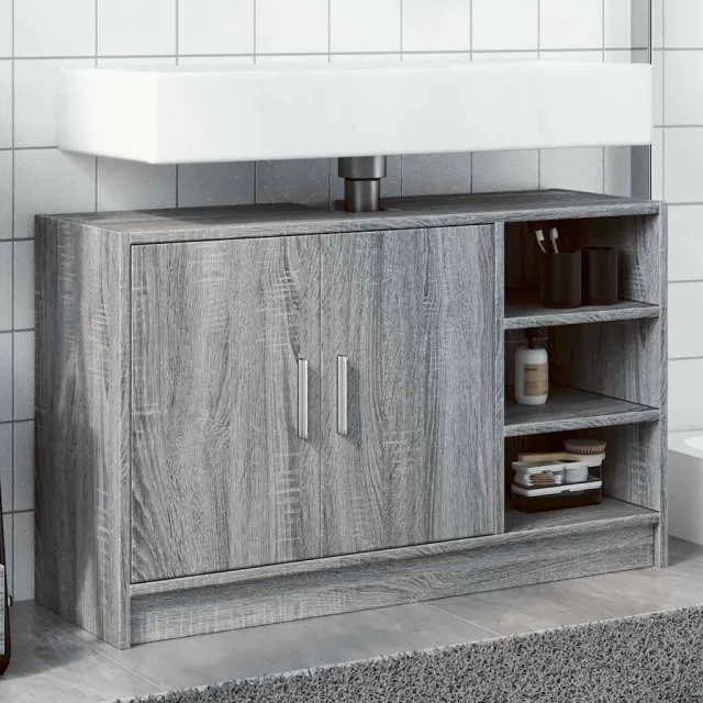 vidaXL Wastafelkast 90x29x55 cm bewerkt hout grijs sonoma eikenkleurig, foto 2