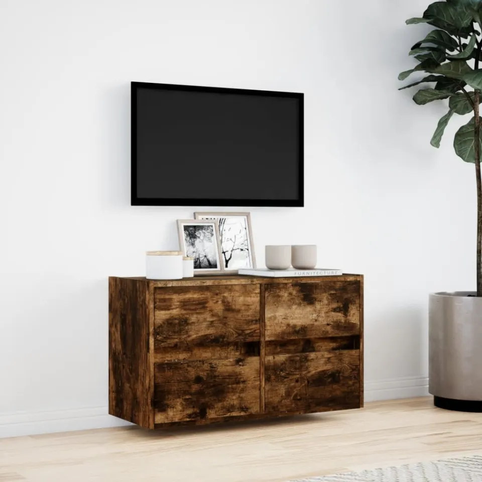 vidaXL Tv-wandmeubel met LED-verlichting 80x31x45 cm gerookt eiken, foto 2