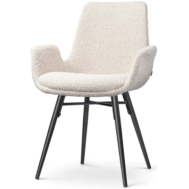 Nolon Nena-Eef eetkamerstoel bouclé beige - zwart houten onderstel