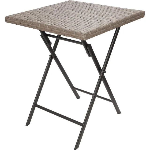 Brubaker Tuintafel Toskana, 58 x 58 cm, balkontafel, weerbestendig, van polyrotan en metaal, bijzettafel, inklapbaar, campingtafel, vierkant, klaptafel voor balkon, terras, bistrotafel, bruin