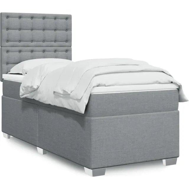 vidaXL Boxspring met matras stof lichtgrijs 90x200 cm grijs