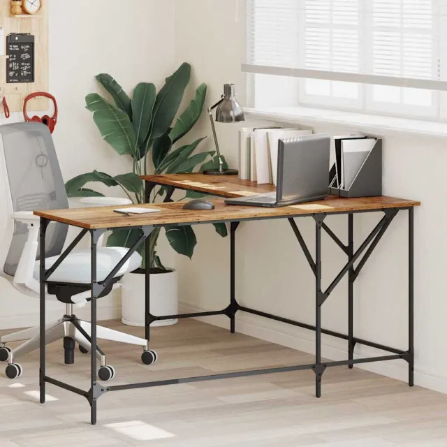 vidaXL Bureau Oud Hout Bewerkt hout 149 x 149 x 75 cm Bruin