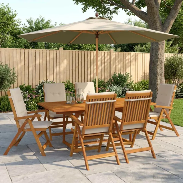 vidaXL Buiten Eetset met Parasol 8 st 6-zits Crèmewit, foto 2