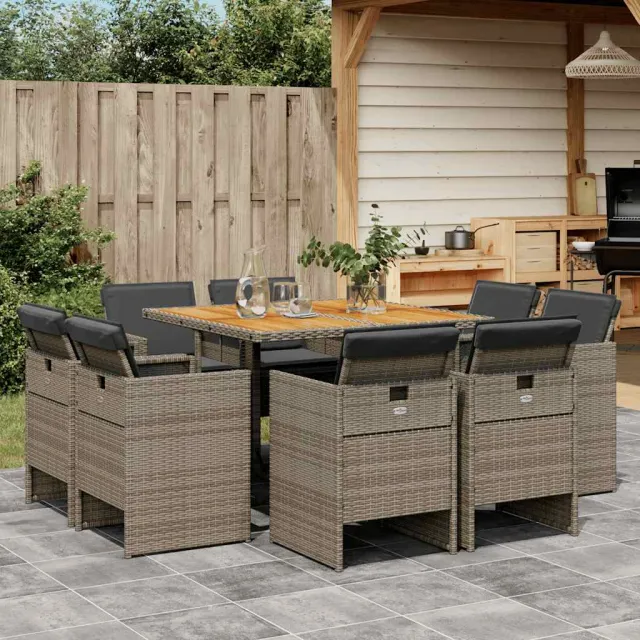vidaXL 9-delige Tuinset met kussens poly rattan grijs, foto 2