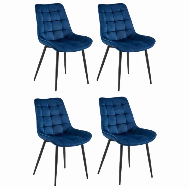 LEOBERT Set van 4 Eetkamerstoelen BERA – Donkerblauw Velvet / Fluweel – Gestoffeerde Zitting – Zwarte Metalen Poten – Modern Scandinavisch Design – Voor Eetkamer, Keuken en Woonkamer