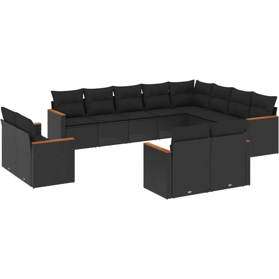 vidaXL 12-delige Loungeset met kussens poly rattan zwart, foto 3