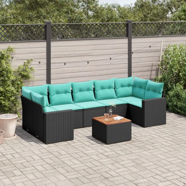 vidaXL 8-delige Loungeset met kussens poly rattan zwart, foto 2