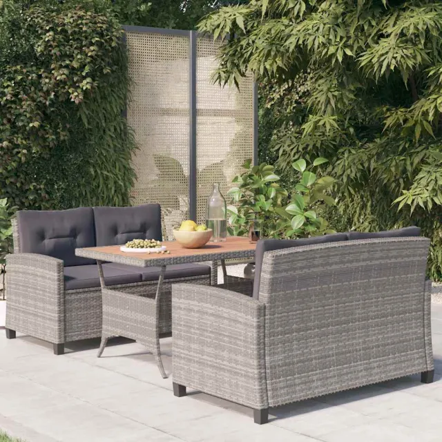vidaXL 3-delige Tuinset poly rattan en massief acaciahout grijs, foto 2