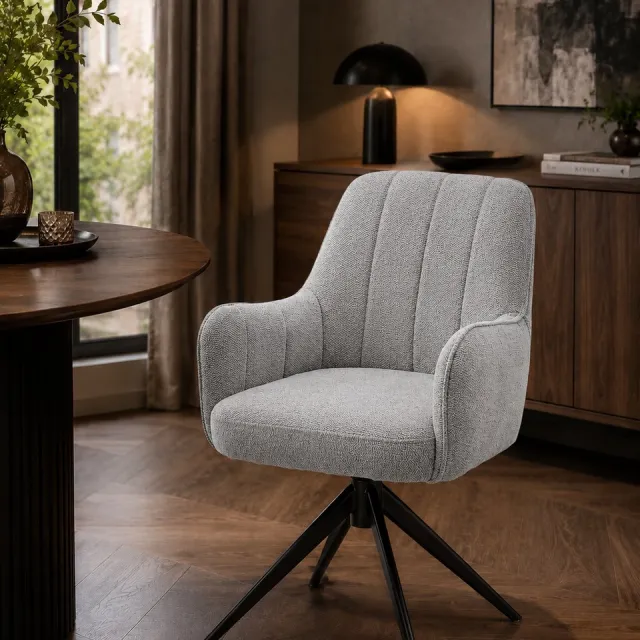 The Seats Eetkamerstoel Amy - 360° draaibaar - Auto return - Stof - Licht Grijs