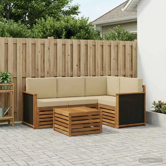 vidaXL Buiten bankenset 5 st 4-zits Natuurlijk en Beige