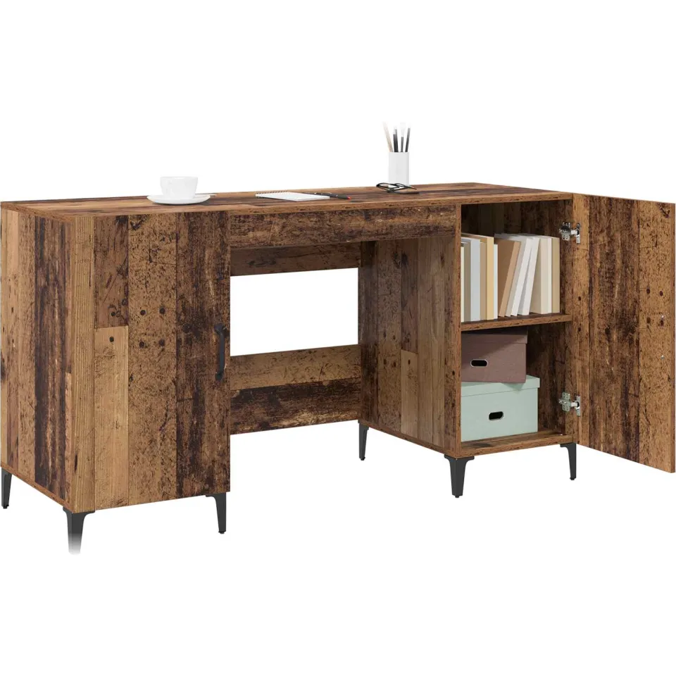 vidaXL Bureau Oudhout 140 x 50 x 75 cm Bewerkt hout bruin, foto 4