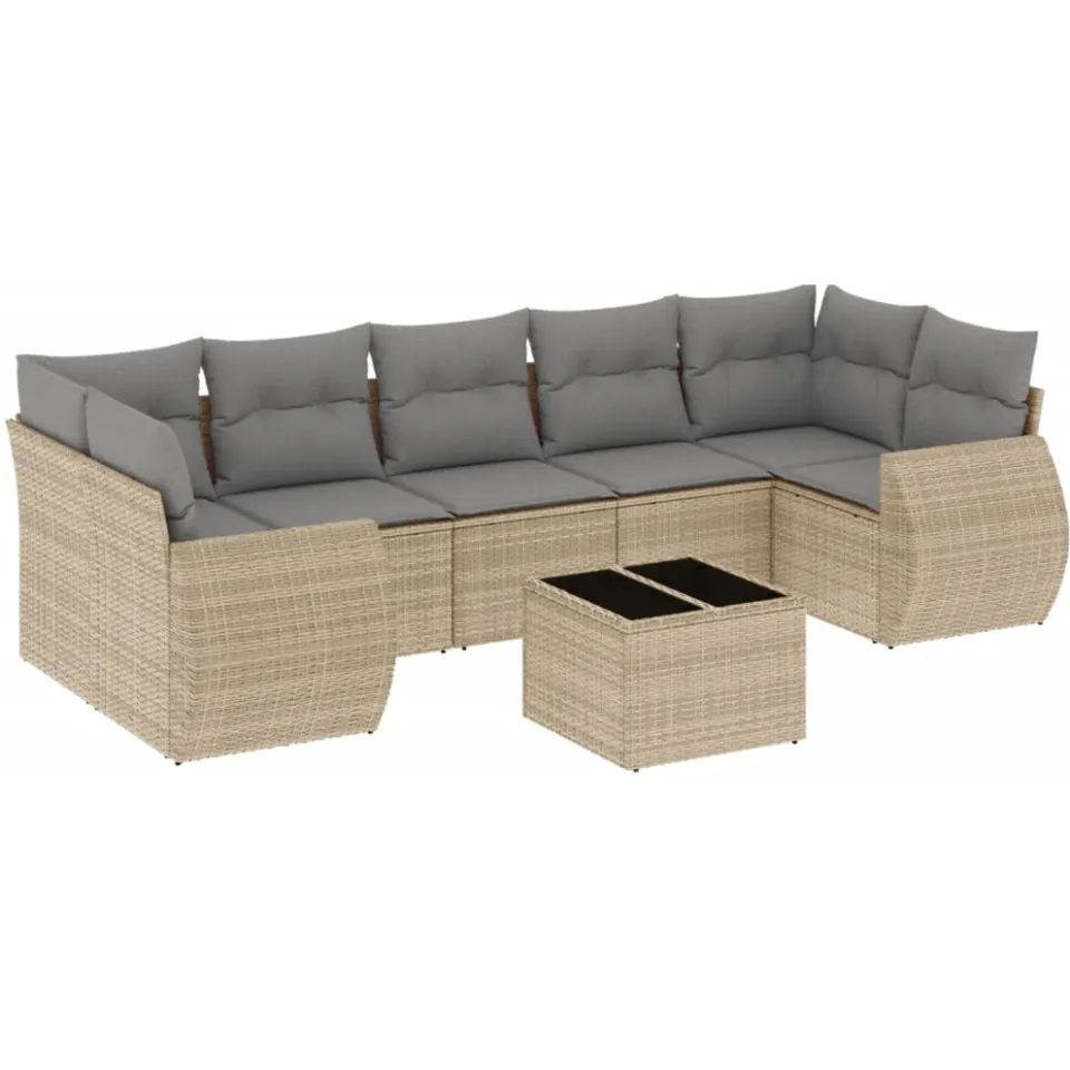 vidaXL 8-delige Loungeset met kussens poly rattan beige, foto 3