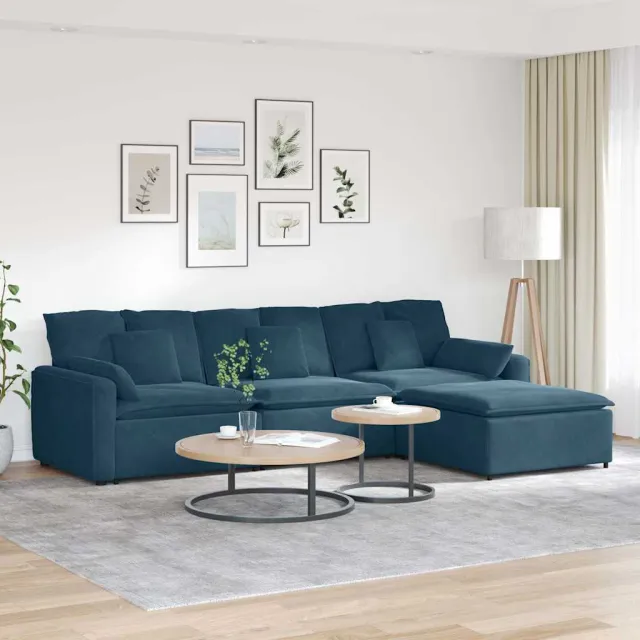 vidaXL Modulaire bank met voetenbank en kussens blauw