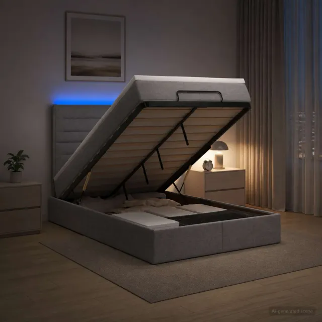 vidaXL Ottoman Bed met Matrassen en LED Lichtgrijs 120 x 200 cm Stof