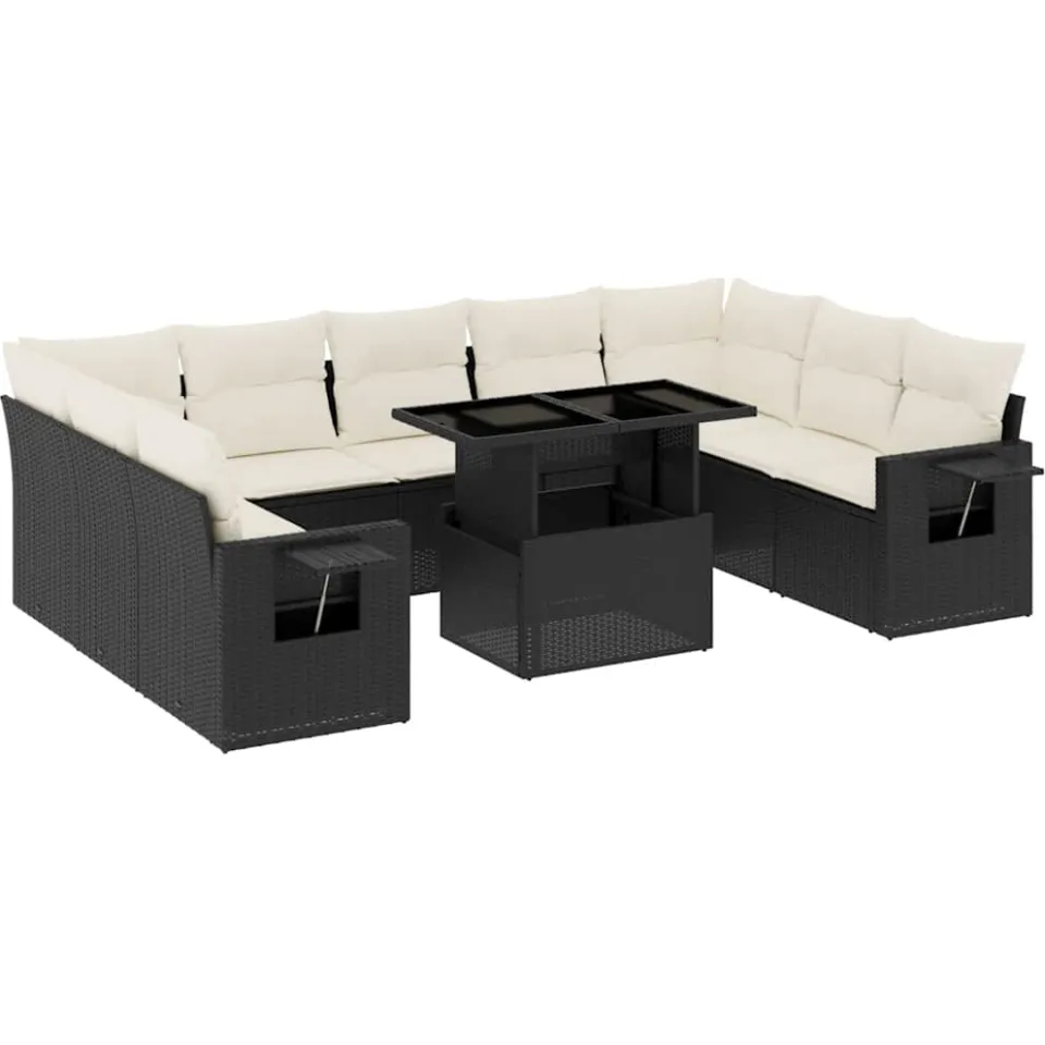 vidaXL 10-delige Loungeset met kussens poly rattan zwart