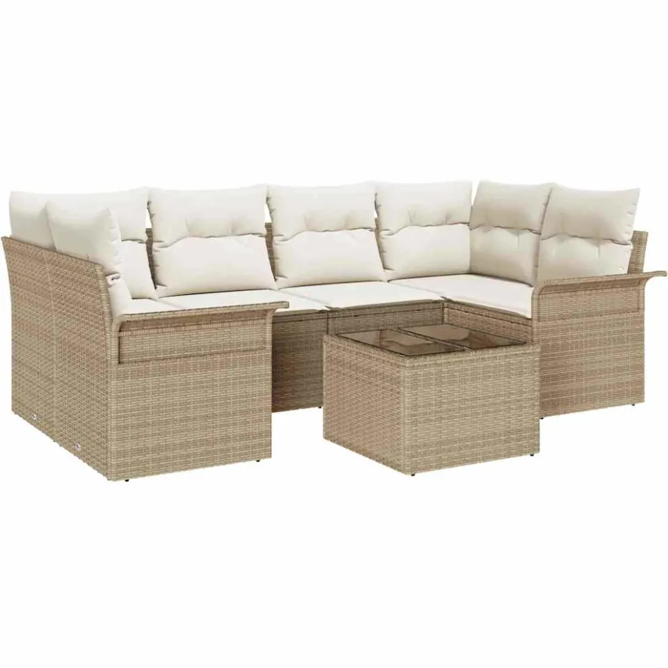 vidaXL Tuin Sofa Set 7 st Beige poly rattan