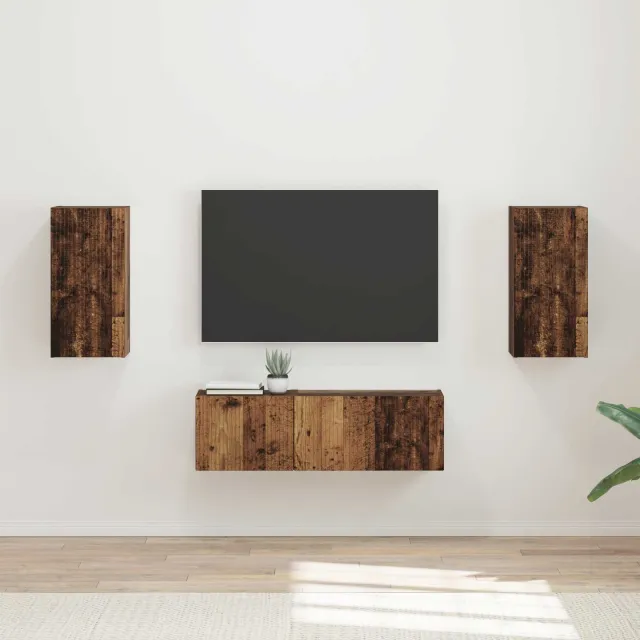 vidaXL TV Wandkast Set 4 st Oudhout Bewerkt hout Bruin