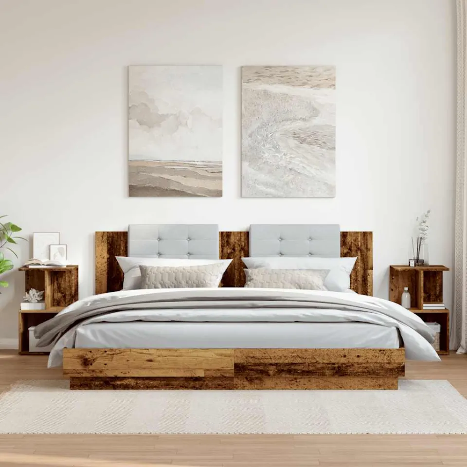 vidaXL Nachtkastjes 2 st 35x35x55 cm bewerkt hout oud houtkleurig bruin, foto 2