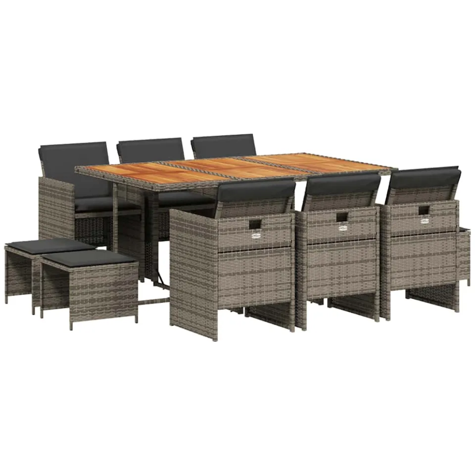 vidaXL 11-delige Tuinset met kussens poly rattan grijs, foto 3