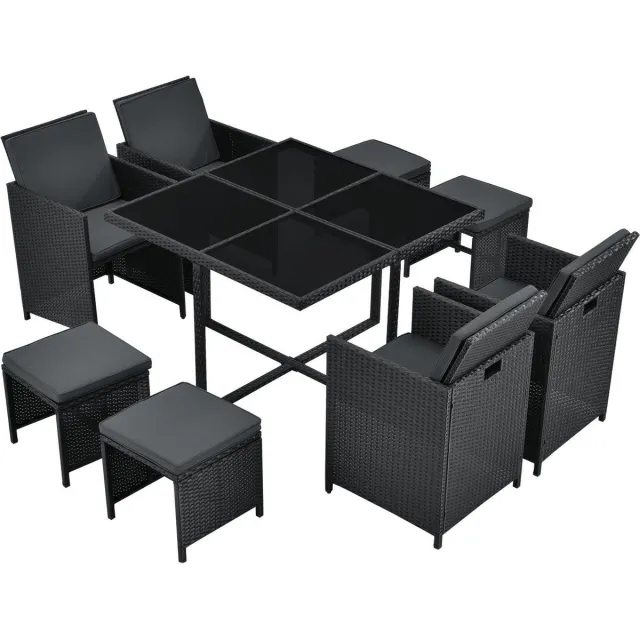 Juskys Polyrotan eetset - Baracoa L - 9-delig - Zwart