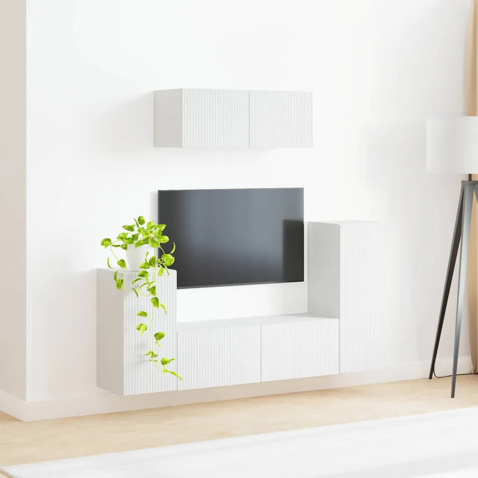 vidaXL Tv-meubelset 4 st Wit Bewerkt hout, foto 4