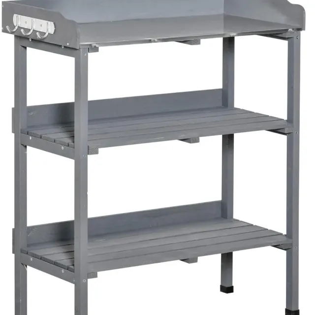 RFWR Planttafel voor binnen en buiten - Tuintafel met metalen werkblad en opbergruimte Grijs