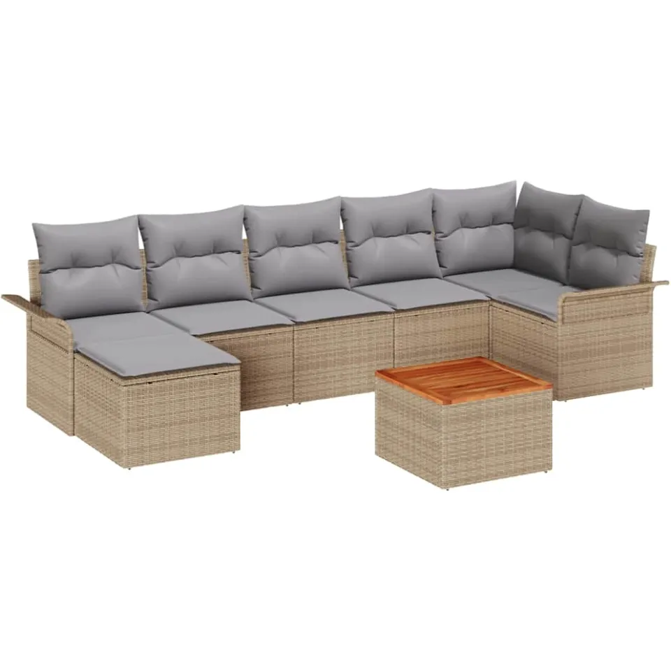 vidaXL Tuinbankenset 8 st Beige en Licht Grijs poly rattan