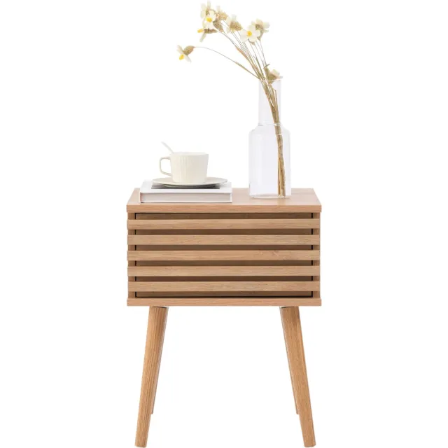 Acaza Nachtkastje - Nachtkastjes - Bijzettafel - Eiken Kleur - 50,50 x 40 x 39 cm cm (H x B x D) - Nachtkastjes modern - Rotan Kast - Nachtkastje hout - Nachtkastje met Lade - Nachtkastjes - Rotan - Kasten - Rotan Nachtkastje