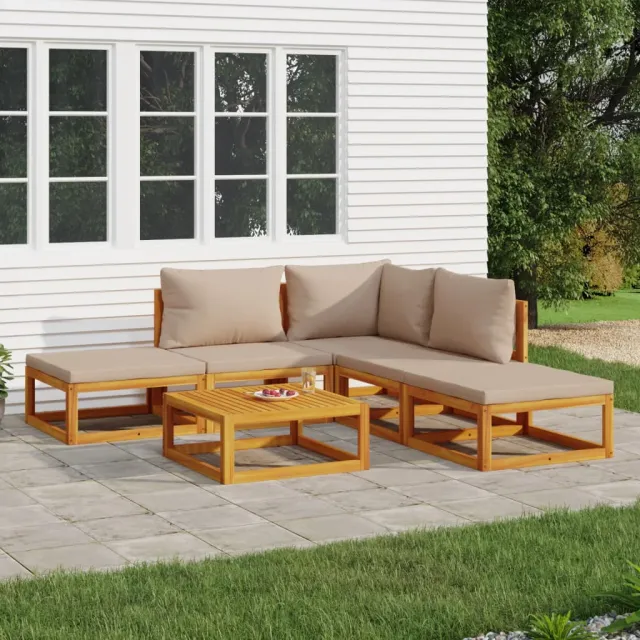 vidaXL 6-delige Loungeset met taupe kussens massief hout, foto 2
