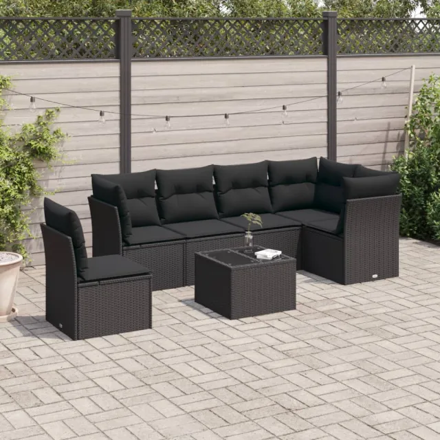 vidaXL 7-delige Loungeset met kussens poly rattan zwart, foto 2