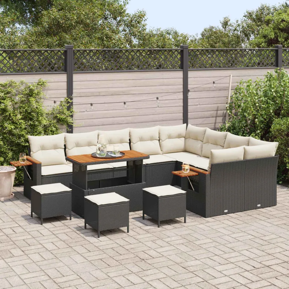 vidaXL Tuinbankenset 13 st Zwart poly rattan, foto 2