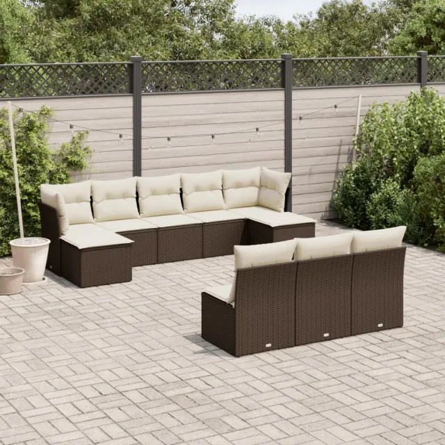 vidaXL 10-delige Loungeset met kussens poly rattan bruin, foto 2