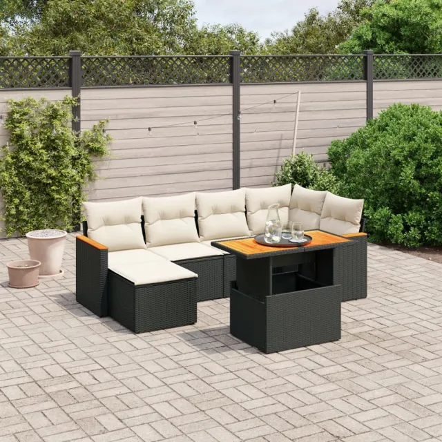 vidaXL 7-delige Loungeset met kussens poly rattan zwart, foto 2