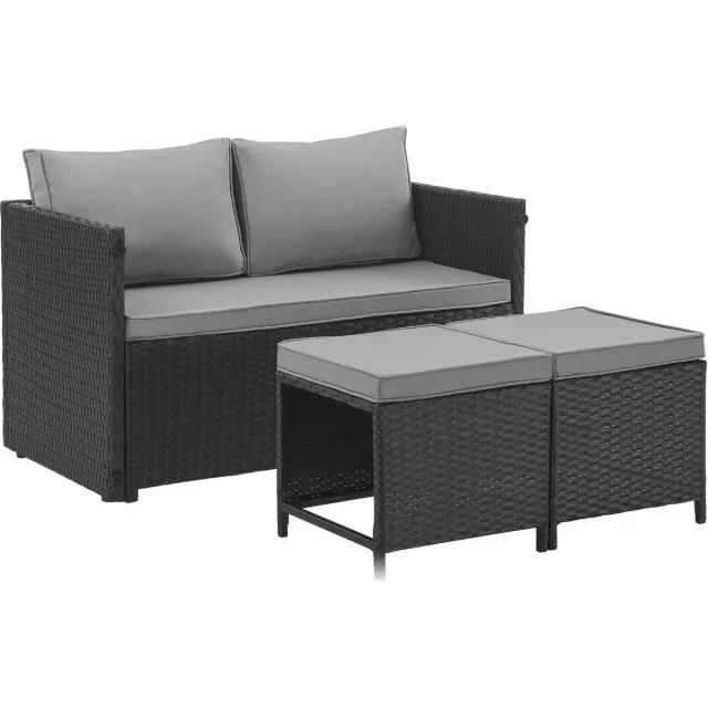 SVITA ATHINA Zitgroep Outdoor - Tuinmeubelset, Balkonmeubels, Polyrattan, Zwart