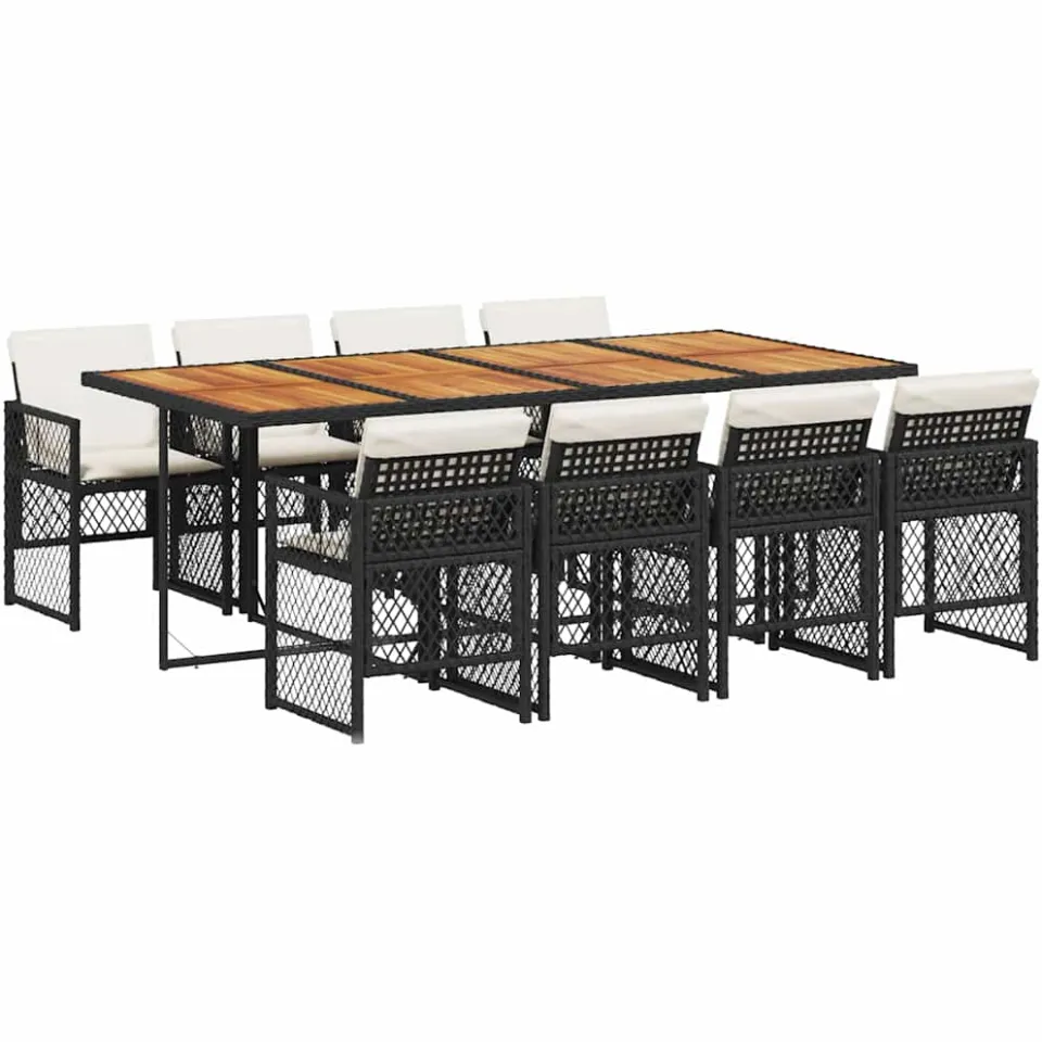 vidaXL 9-delige Tuinset poly rattan zwart