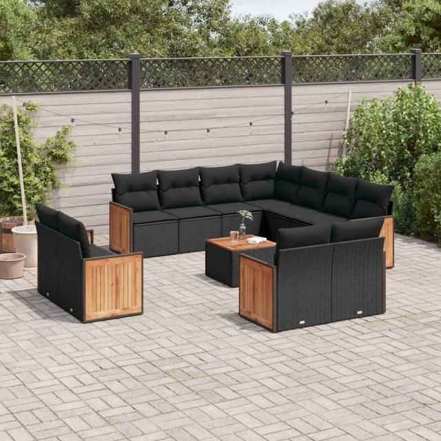 vidaXL 12-delige Loungeset met kussens poly rattan zwart, foto 2